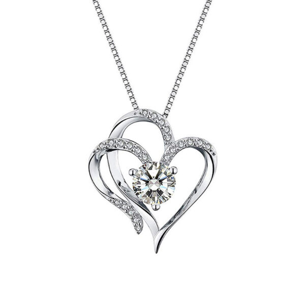 White Gold Double Heart Necklace Diamond