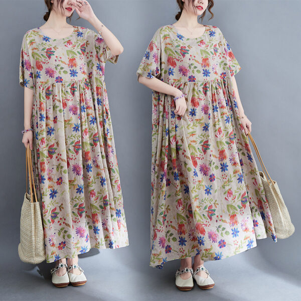 Printed Short-sleeved Dress Women's Clothing