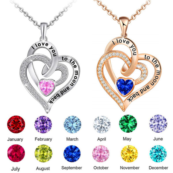 Double Heart Birthstone Necklace