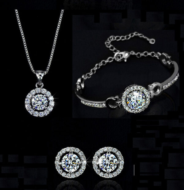 Zirconia Pendant Necklace Earrings Ring Bangle Set