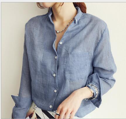 Cotton and Linen Shirts Women's Long-Sleeved Loose