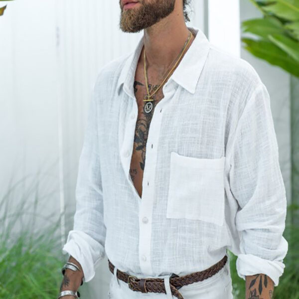 Cotton/Linen Style Men's Clothing Shirt