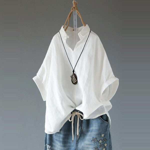 Collar Loose Cotton Linen Women's Shirt
