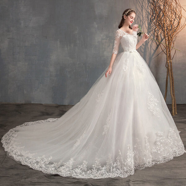 Wedding Dress Trailing Deep V Neck