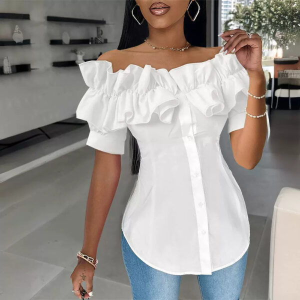 Fashion Off-shoulder Ruffled Short Sleeves Shirt
