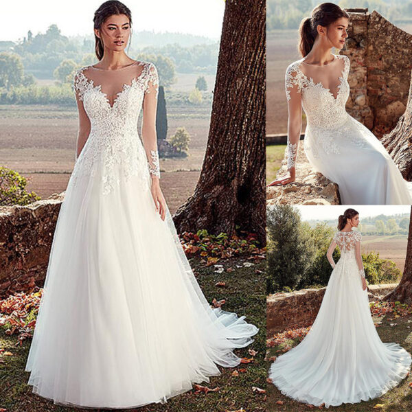 A- Line Long Tail Simple Wedding Dress